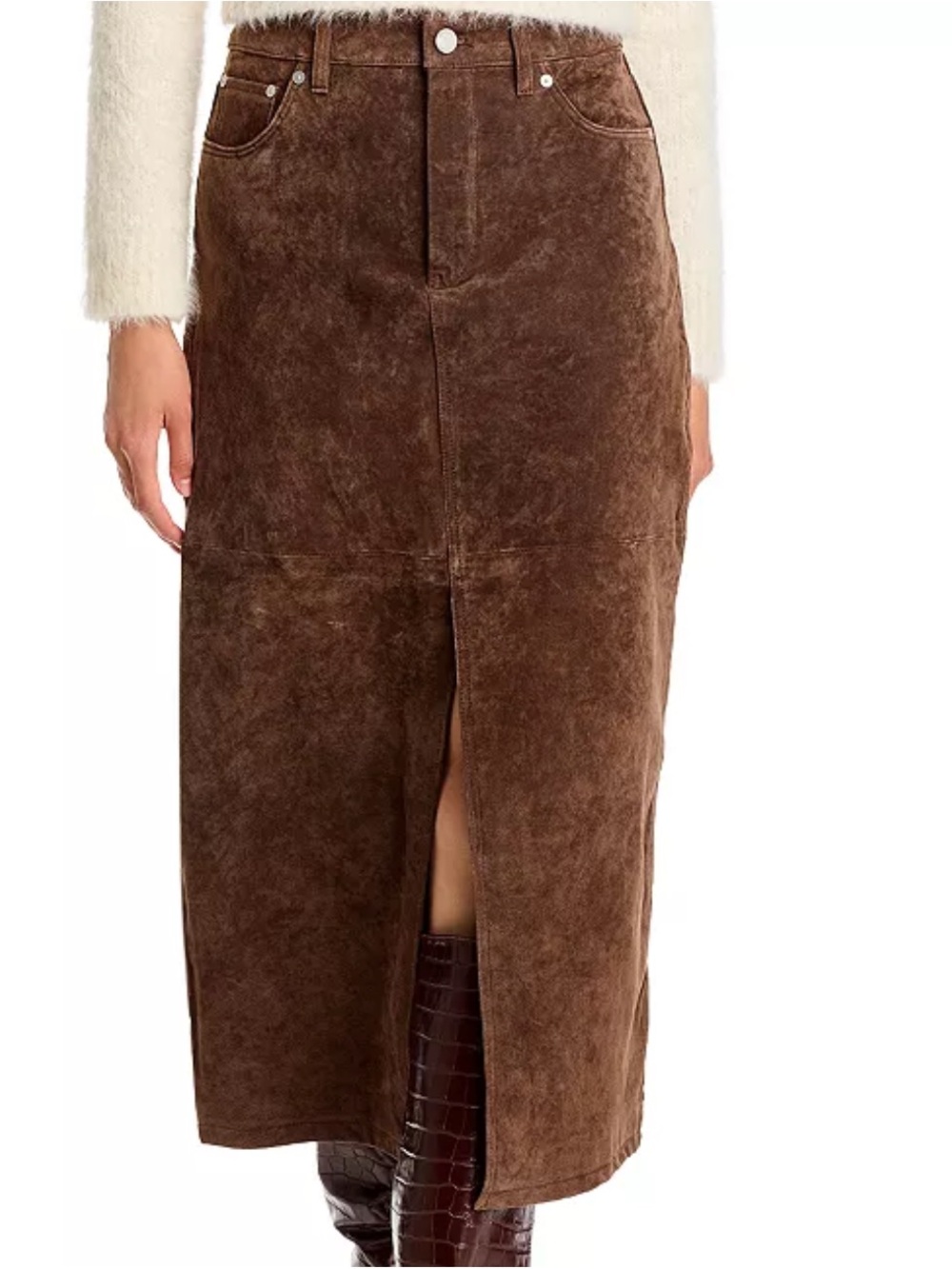 Blank NYC Brown Suede Midi Pencil Skirt with Front Slit